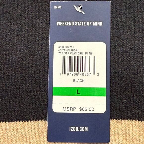 Izod Men's Classic Pullover Black Striped Crewneck Sweater Size Large NWT - Picture 7 of 11